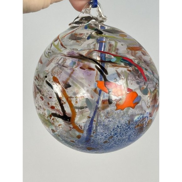 Glass Hand Blown Decorative Art Glass Ornament Multi-Color Swirls 3.5" - Picture 10 of 16